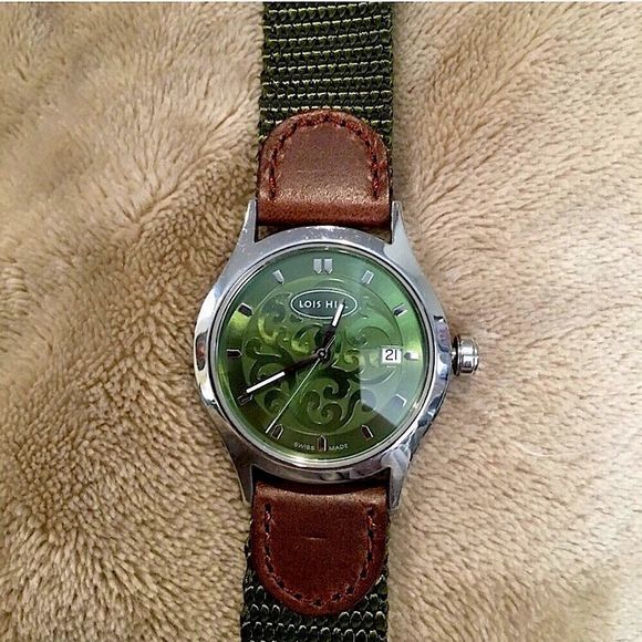 LOIS HILL Green Face Swiss Movement Watch Brown Leather Band (New) RARE UNISEX - Picture 8 of 8